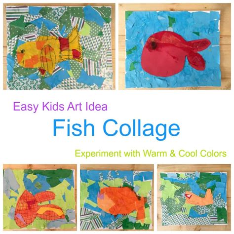 Fish Collage with Warm and Cool Colors. Easy Kids .